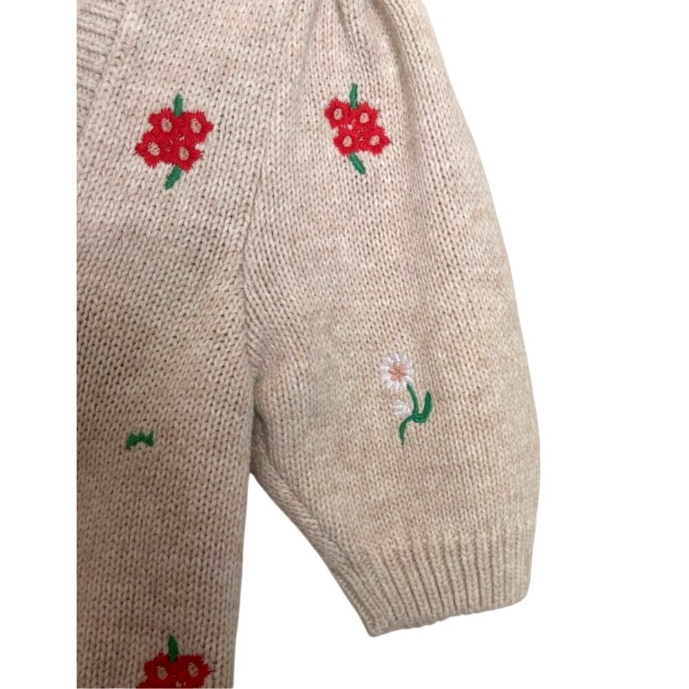 Kimchi Blue Floral Embroidered Cropped Cardigan Small Cottagecore Puff Sleeve - Picture 4 of 6